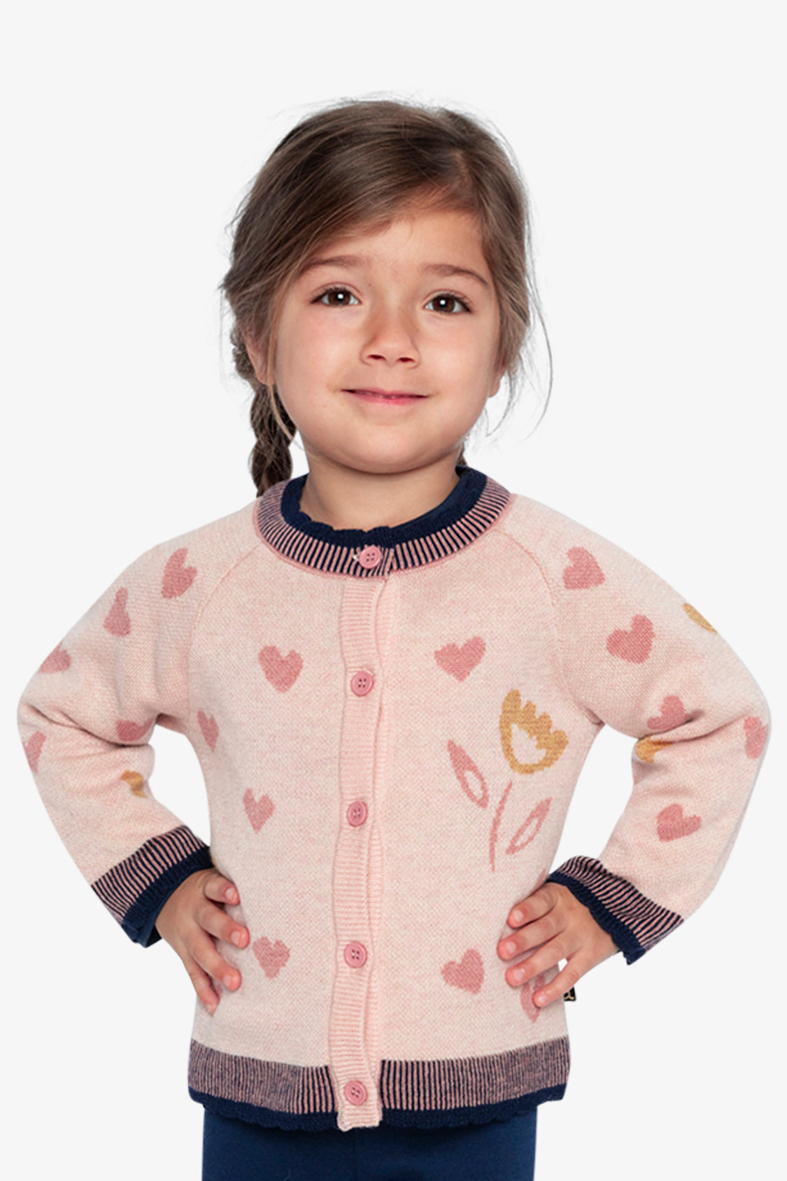 Knitted Jacquard Cardigan Pale Dusty Pink And Navy-2
