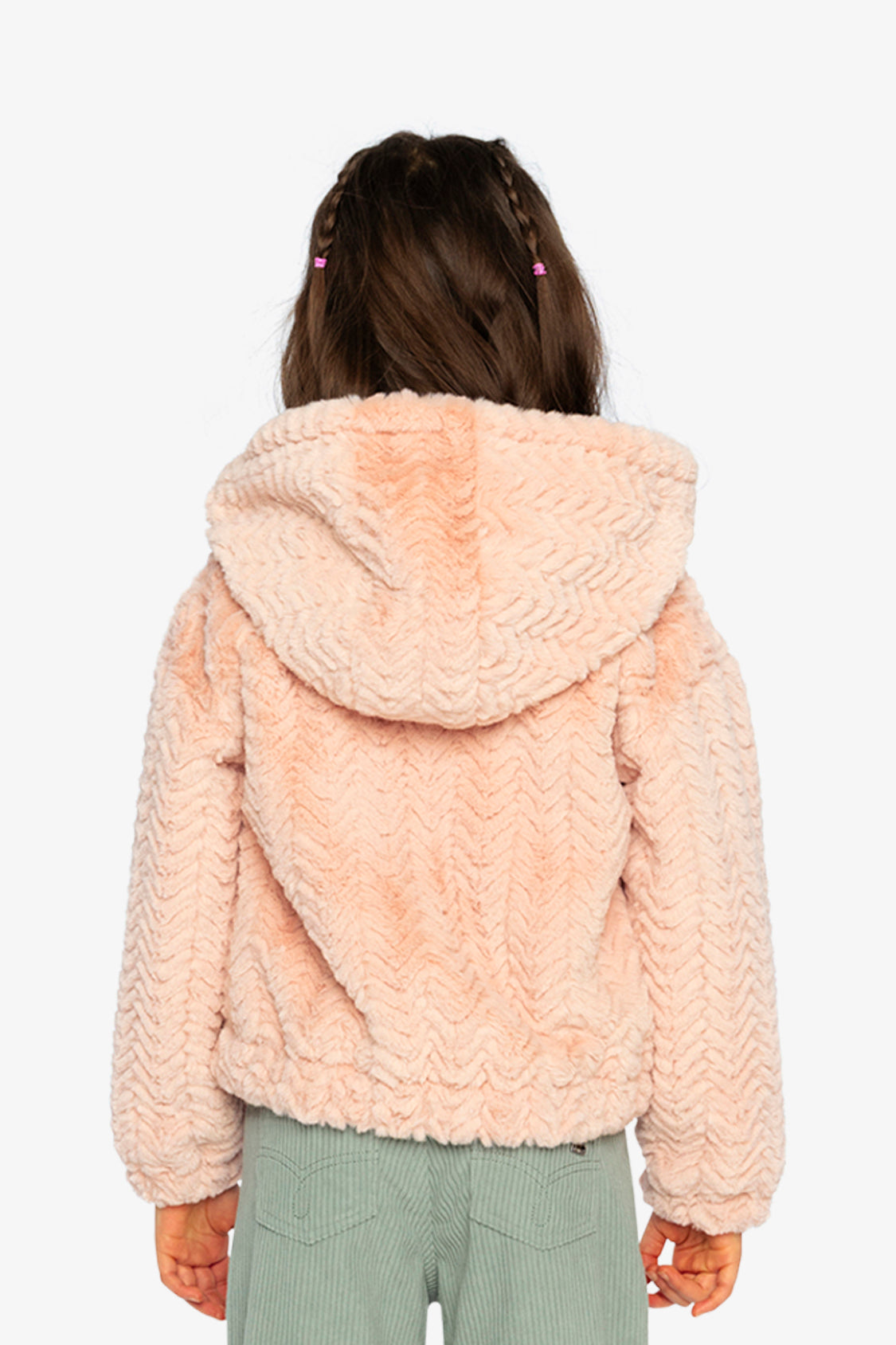 Faux Fur Hooded Cardigan Pink-3
