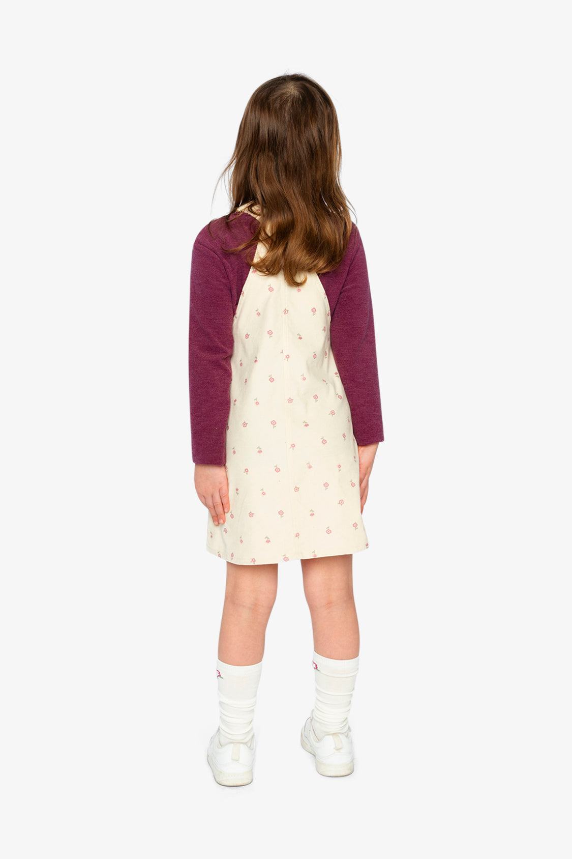 Corduroy Overall Dress Beige Floral Print-3