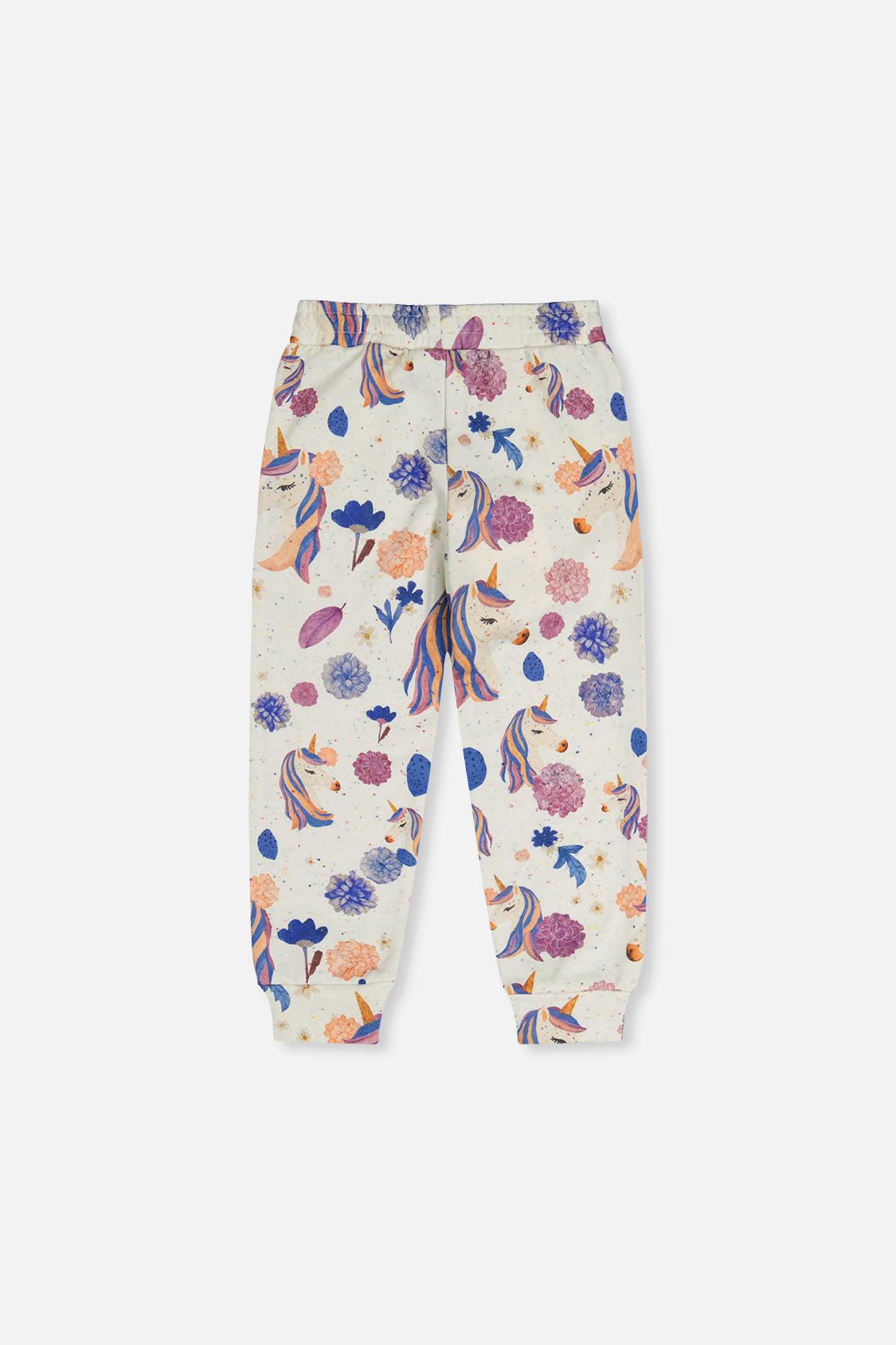 Deux par Deux beige unicorn print sweatpants, back view