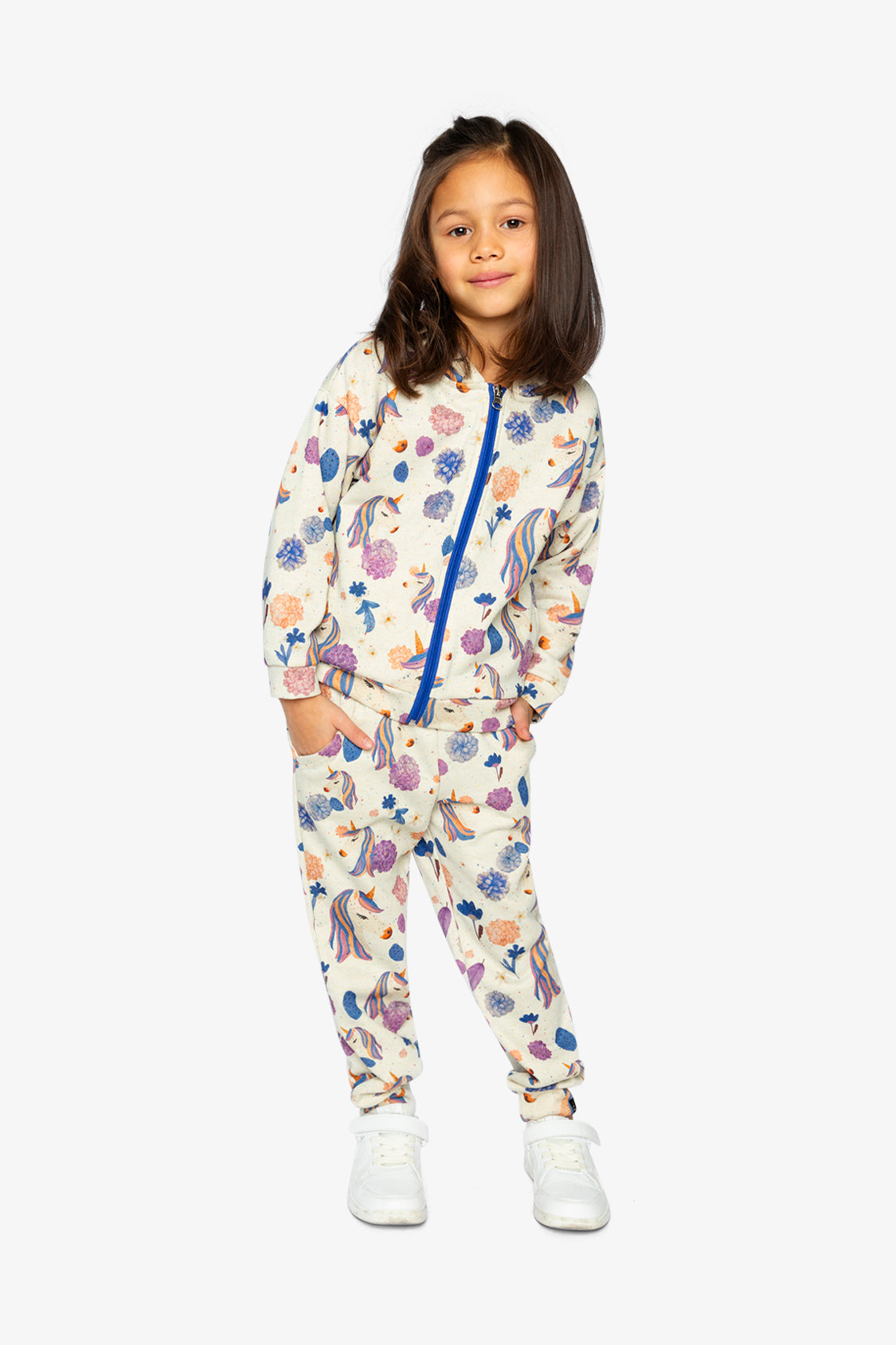Hooded Zipped French Terry Cardigan Beige Unicorn Print-4