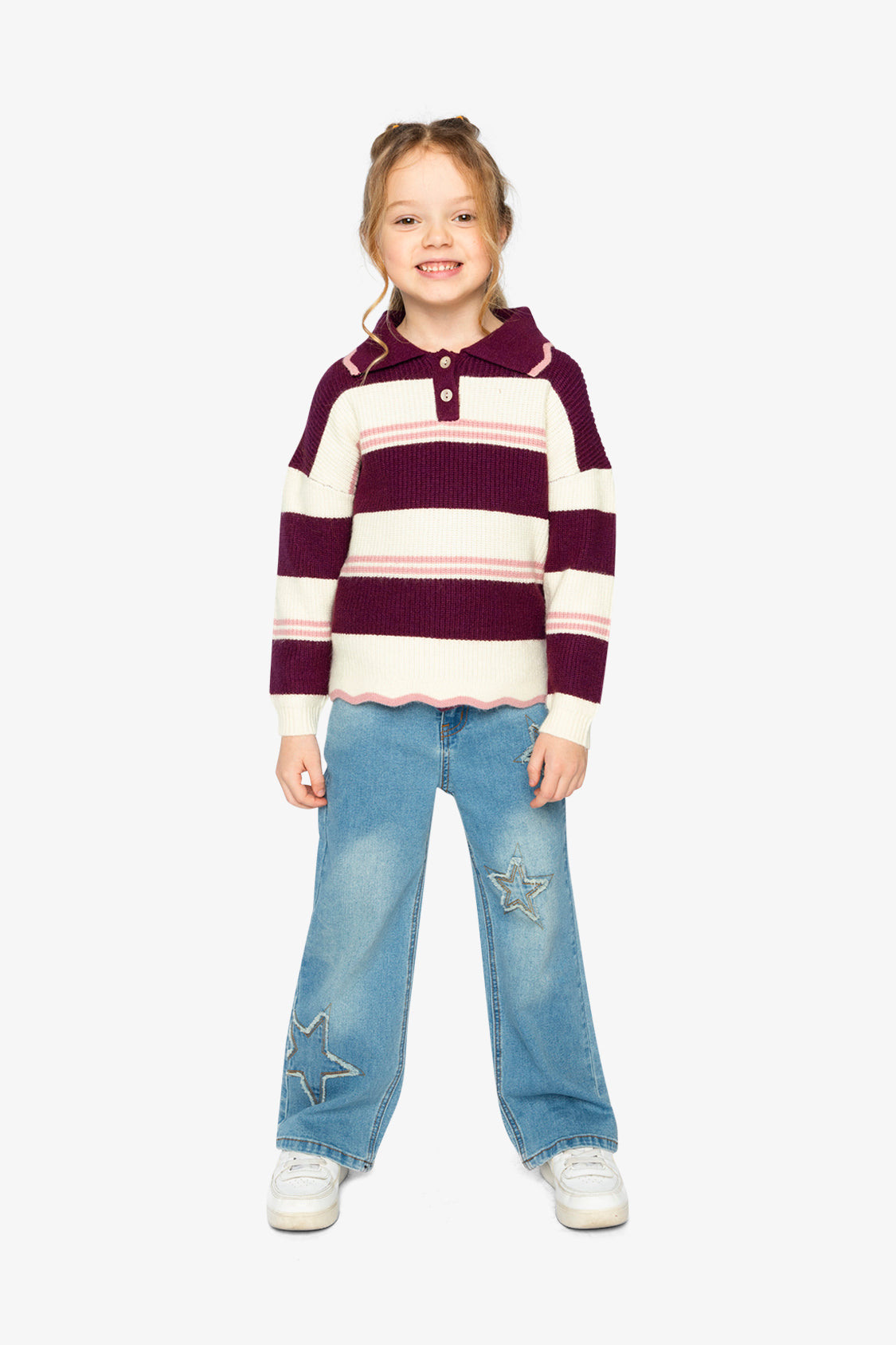 Scalloped Collar Sweater Red And White Stripes-4