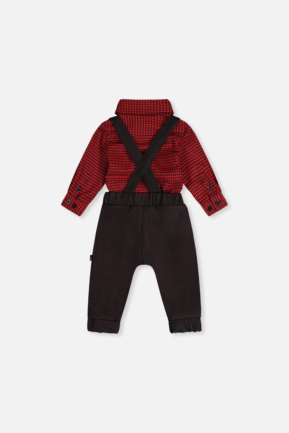 Baby Top & Pants Set Black And Red Houndstooth-2