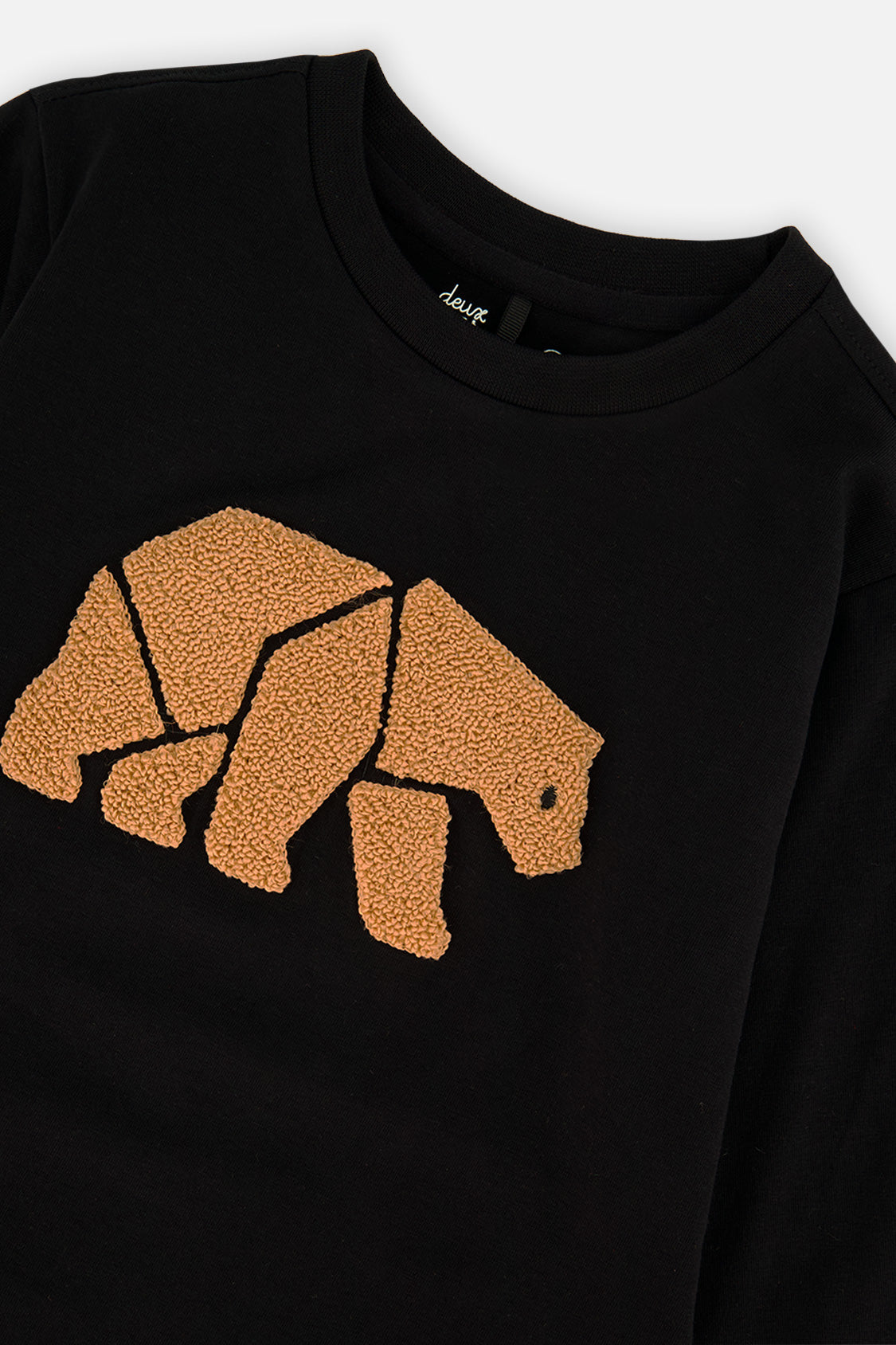 Deux par Deux Organic Cotton Jersey T-Shirt Black And Beige