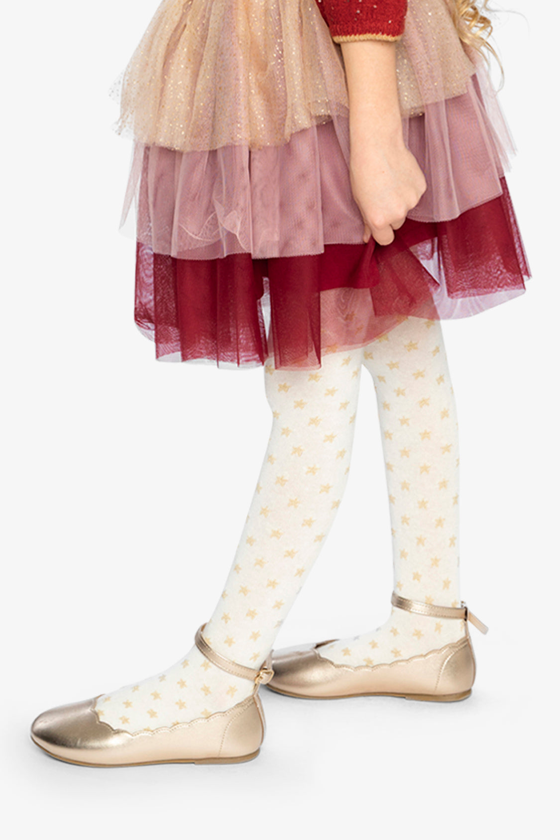 Multi Layer Glittering Mesh Skirt Red, Pink And Beige-2