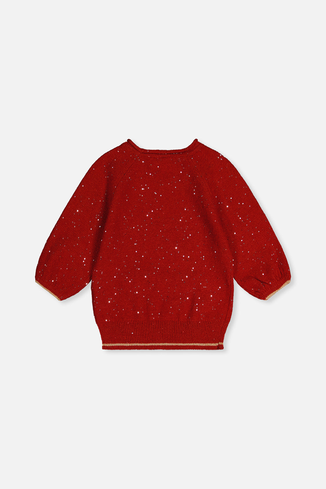 Deux par Deux red 3/4 sleeve knit sweater, back view