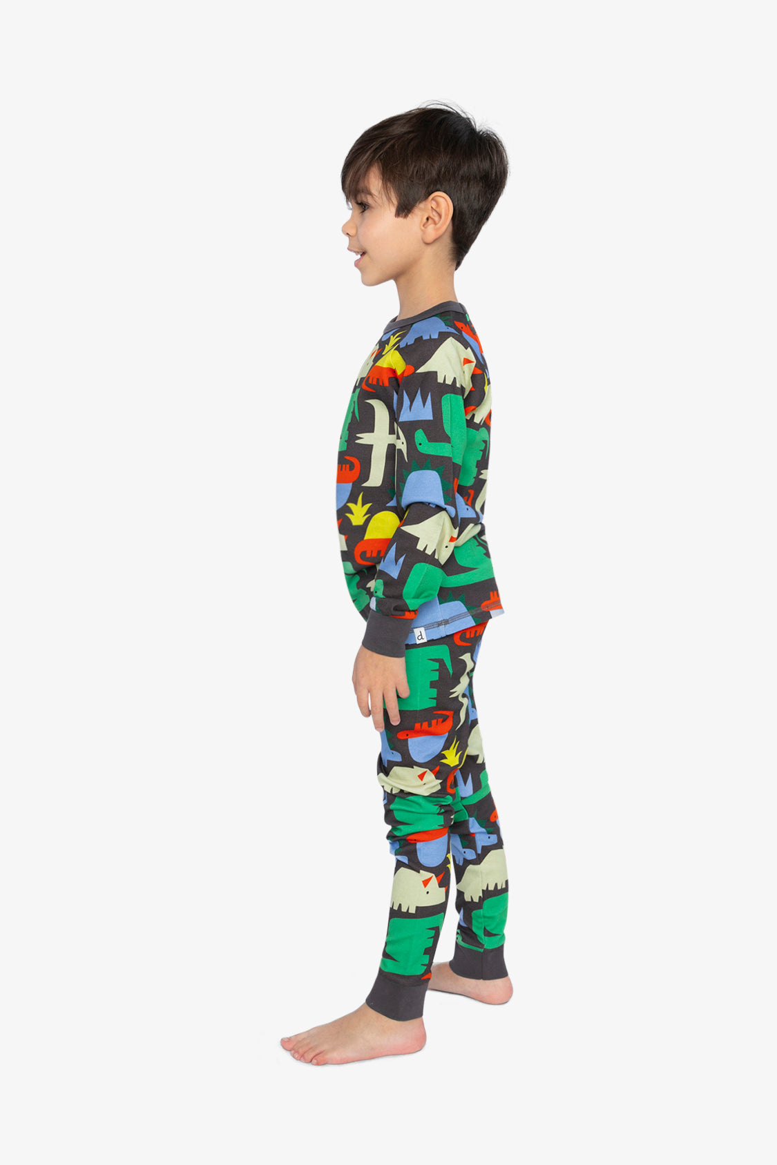 Organic Cotton Two Piece Pajama Set Black Dinosaur Print-2
