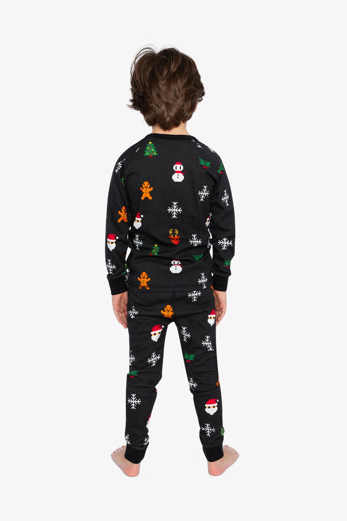 Organic Cotton Two Piece Pajama Set Black Christmas Pixel Print-3