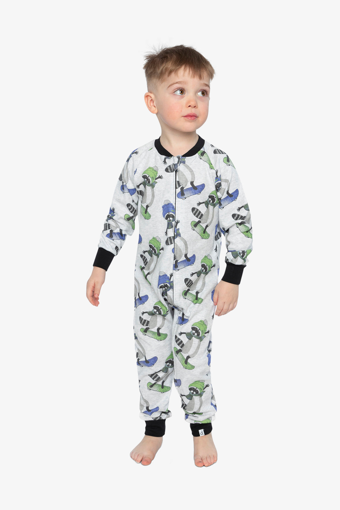Baby Organic Cotton One Piece Pajama Beige Raccoon Print-3