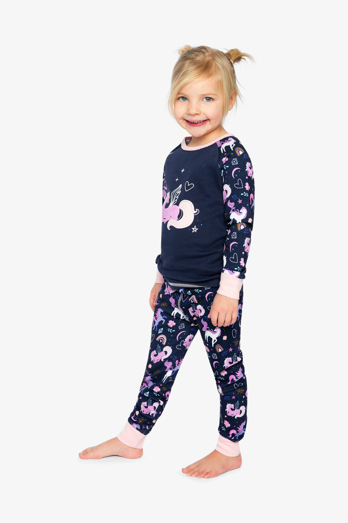 Organic Cotton Two Piece Pajama Set Purple Unicorn Print-3
