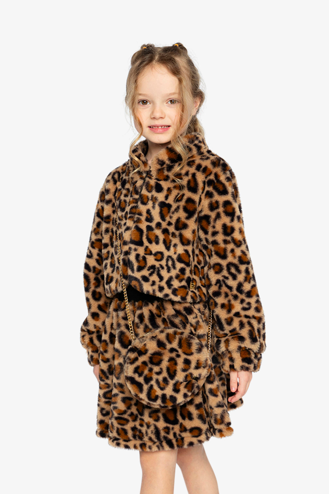 Faux Fur Skirt Brown Leopard Print-3