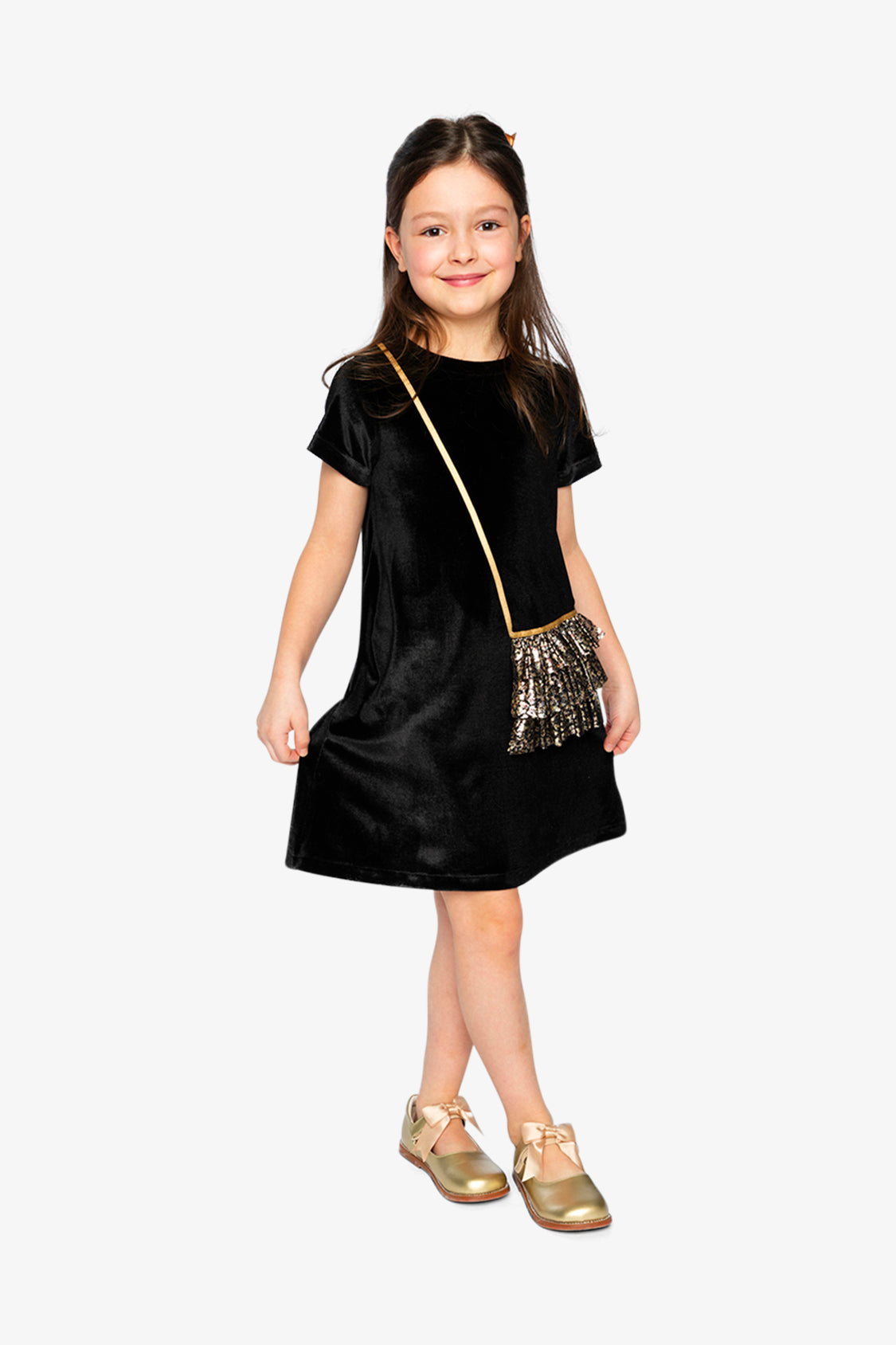 Sleeveless A-Line Dress Black And Gold-1