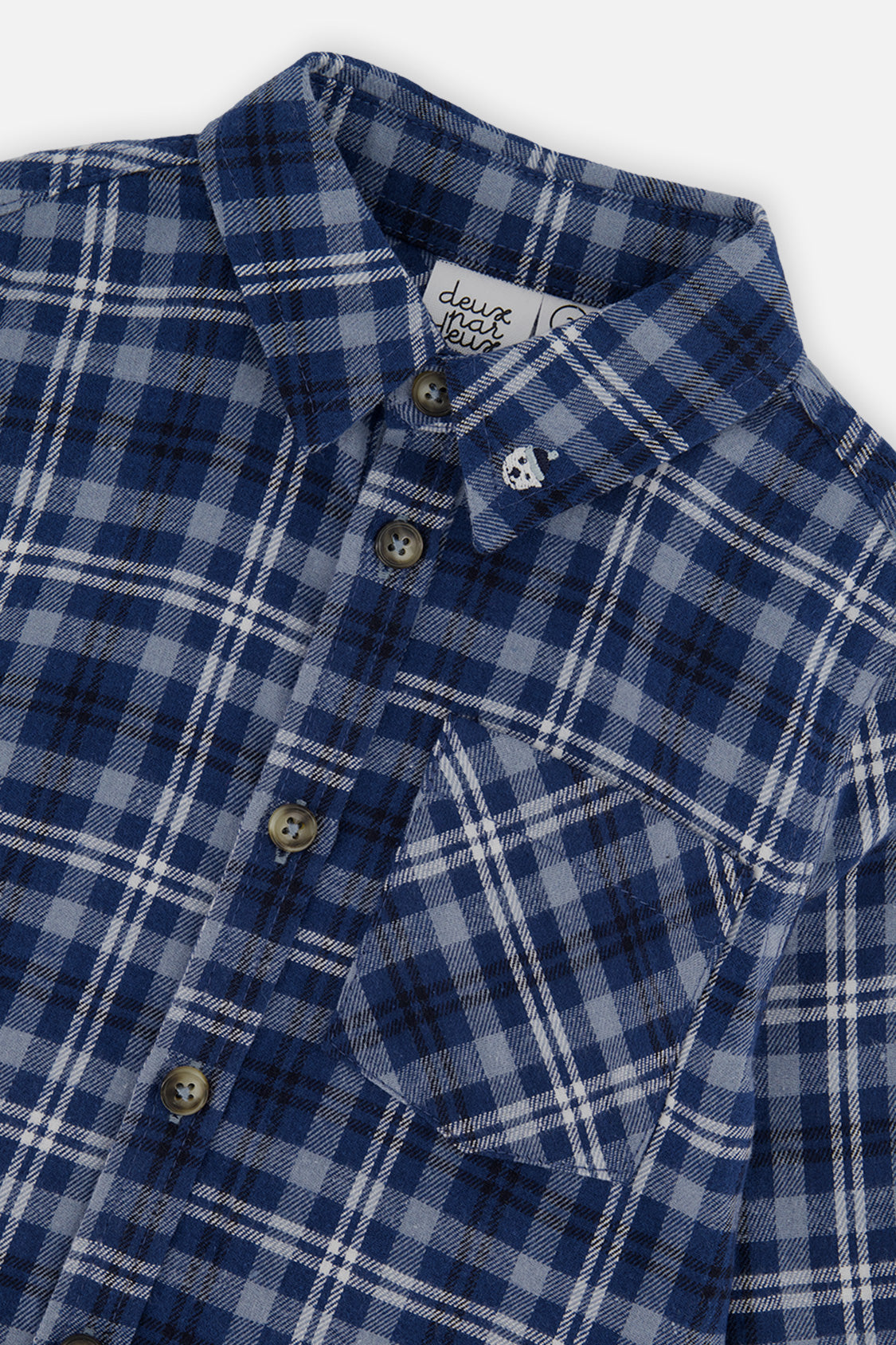 Deux par Deux blue and white plaid button-up shirt, alternate view