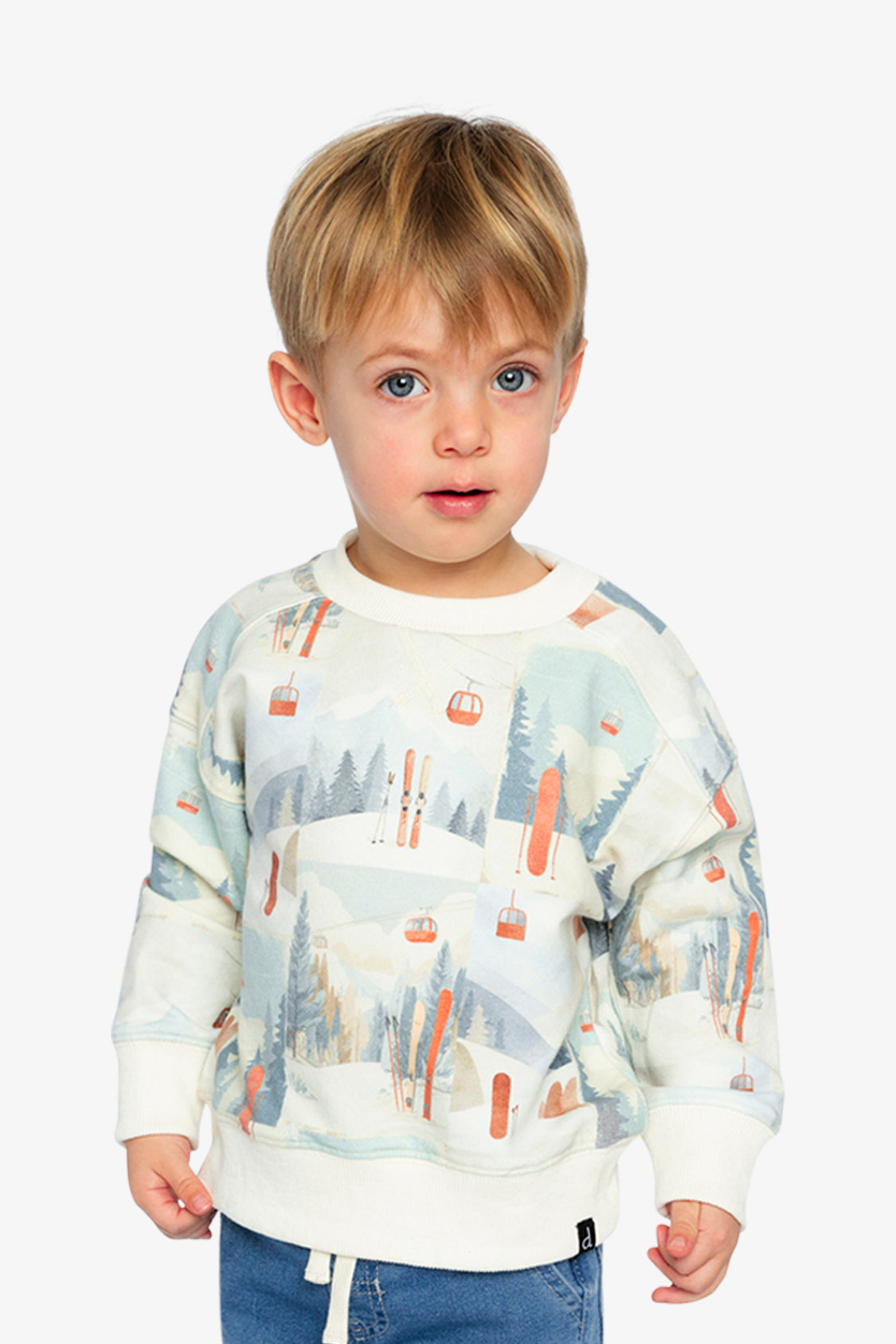 Fleece Sweatshirt Beige Ski Print-2