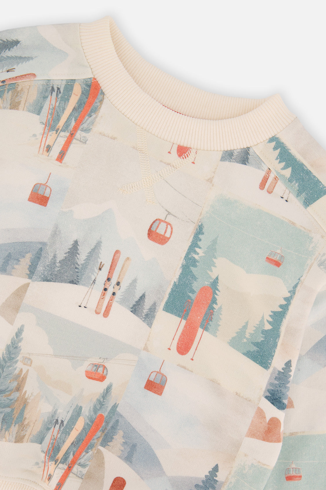 Deux par Deux beige ski print fleece sweatshirt, alternate view