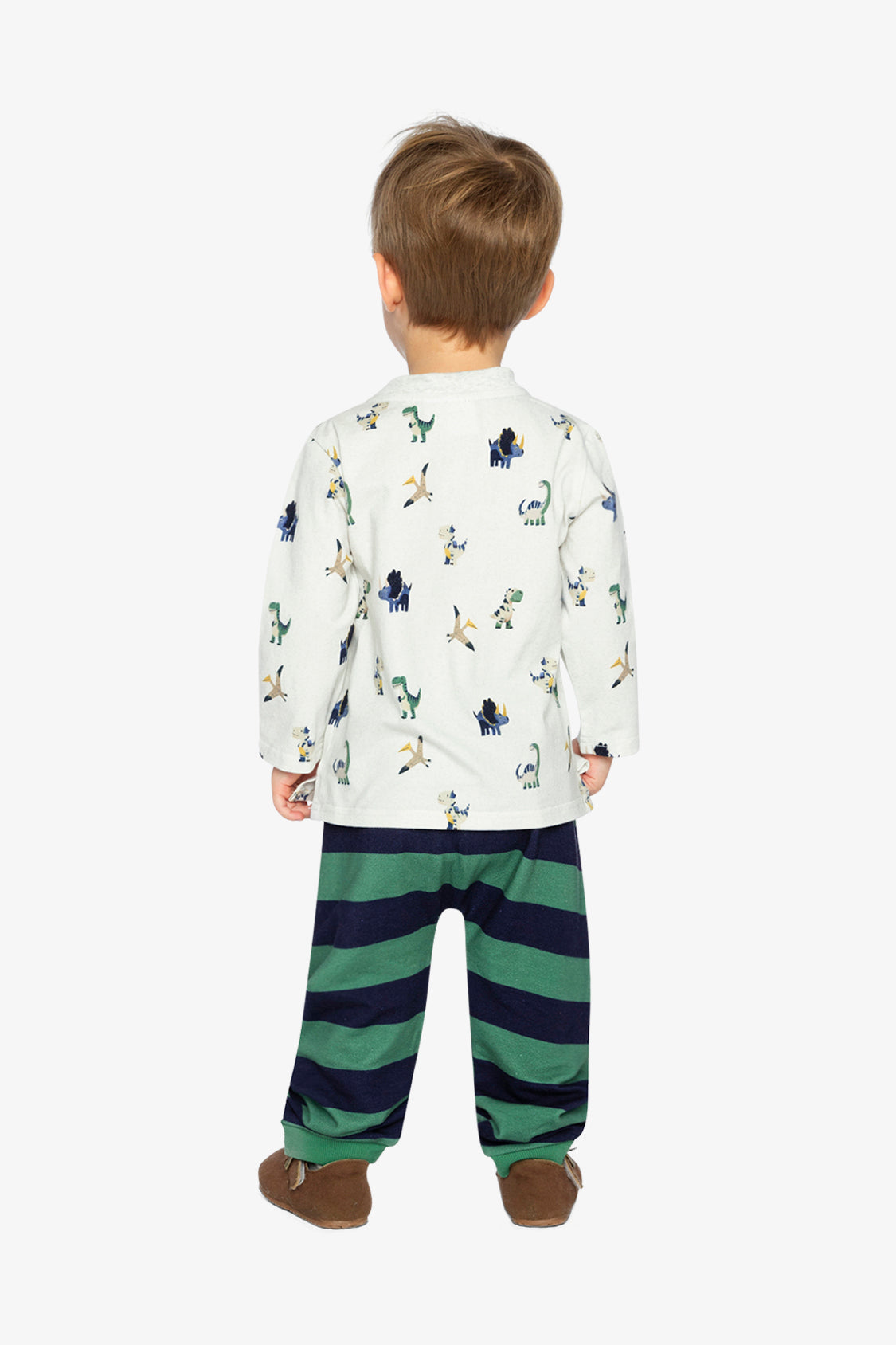 Baby Cotton T-Shirt & Fleece Pant Set Beige Dinosaur Print-4