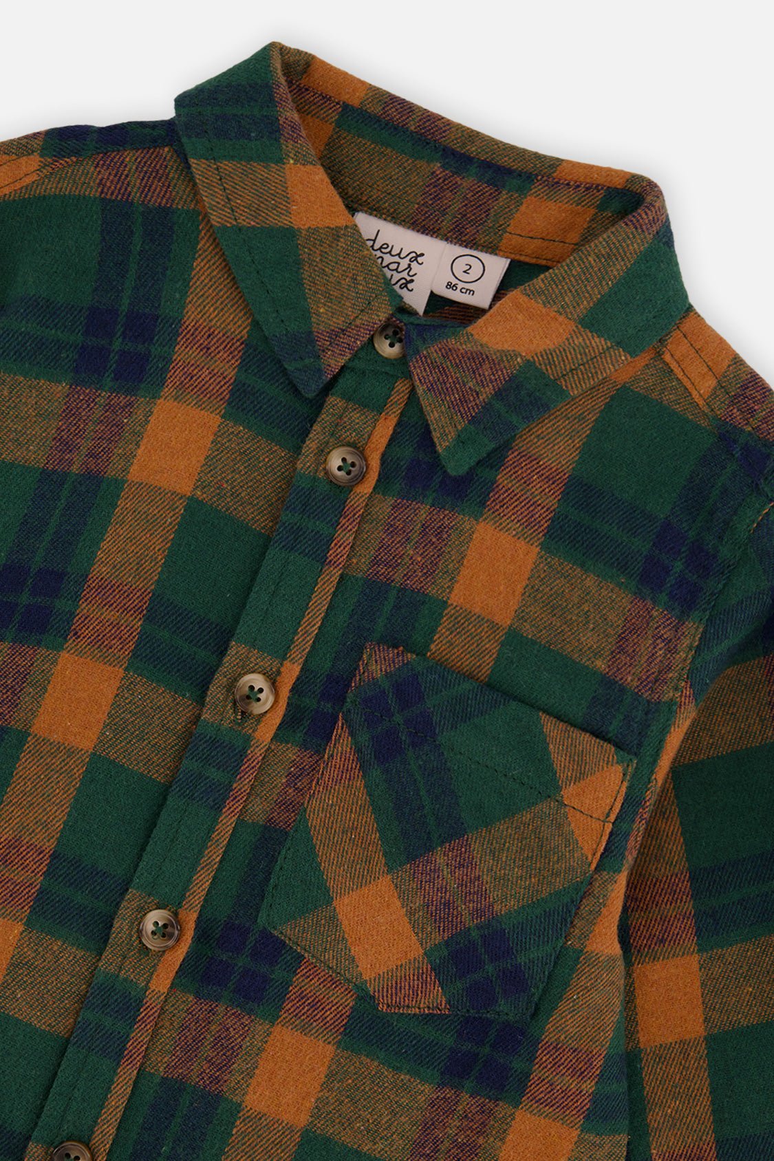 Deux par Deux boys' orange, blue and green plaid shirt, alternate product view