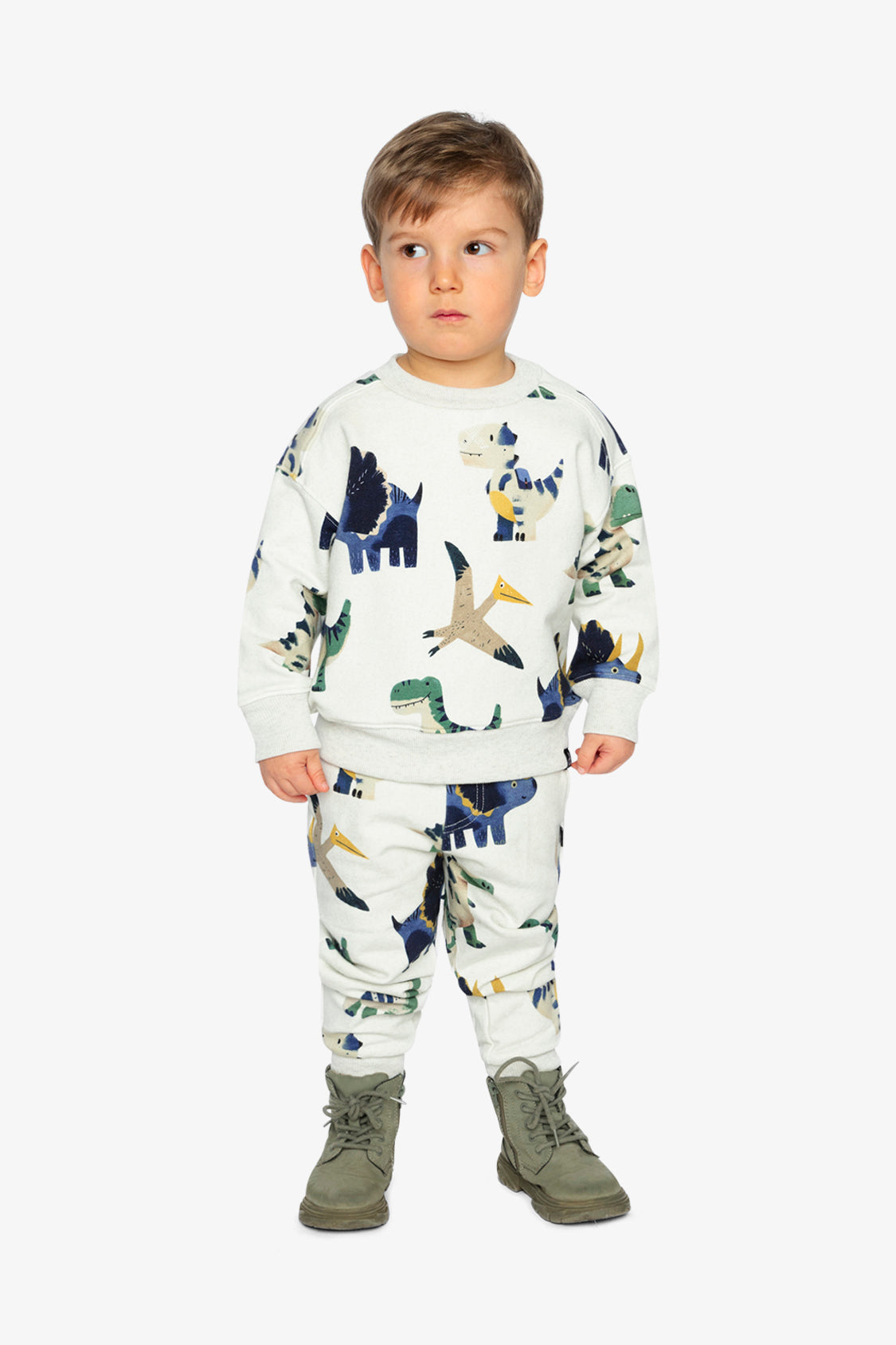 Deux par Deux Fleece Sweatshirt Beige Dinosaur Print