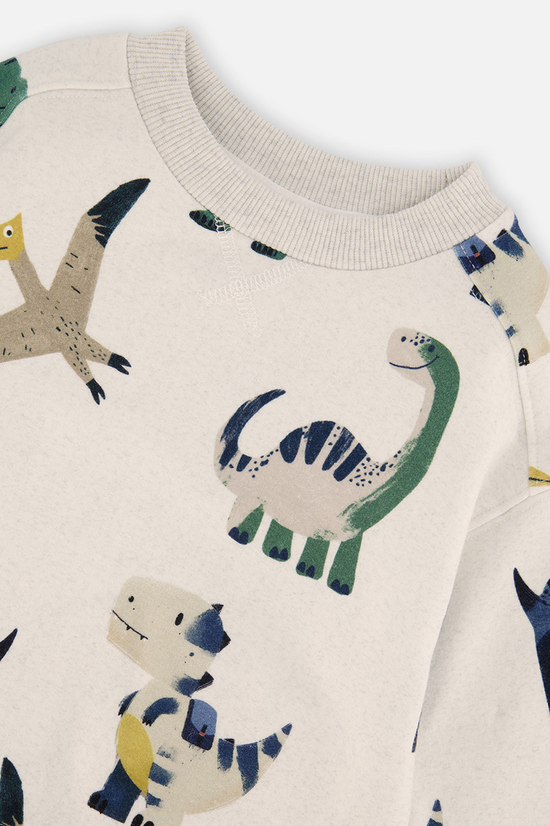Deux par Deux Fleece Sweatshirt Beige Dinosaur Print