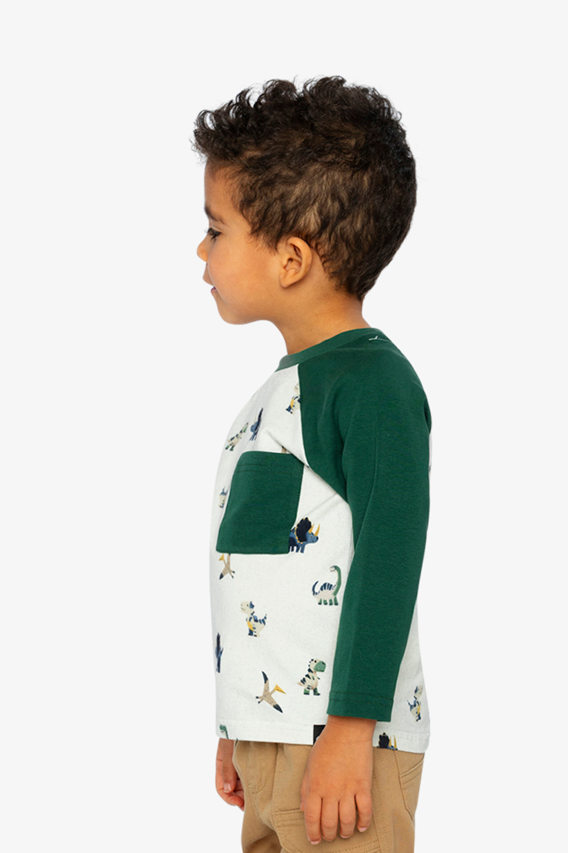 Baby Long Sleeve Raglan T-Shirt Beige Dinosaur Print-2