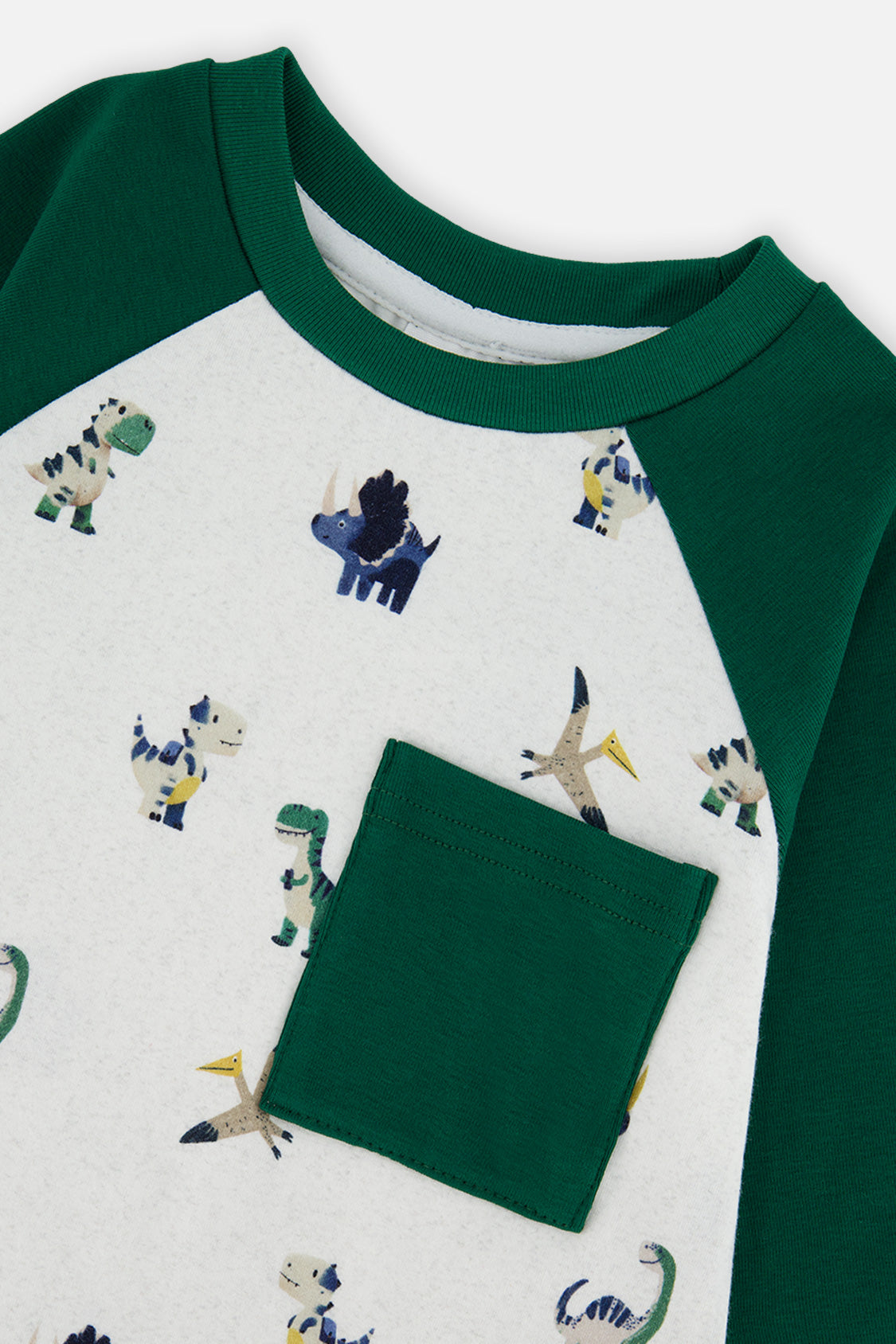 Deux par Deux Baby Long Sleeve Raglan T-Shirt Beige Dinosaur Print