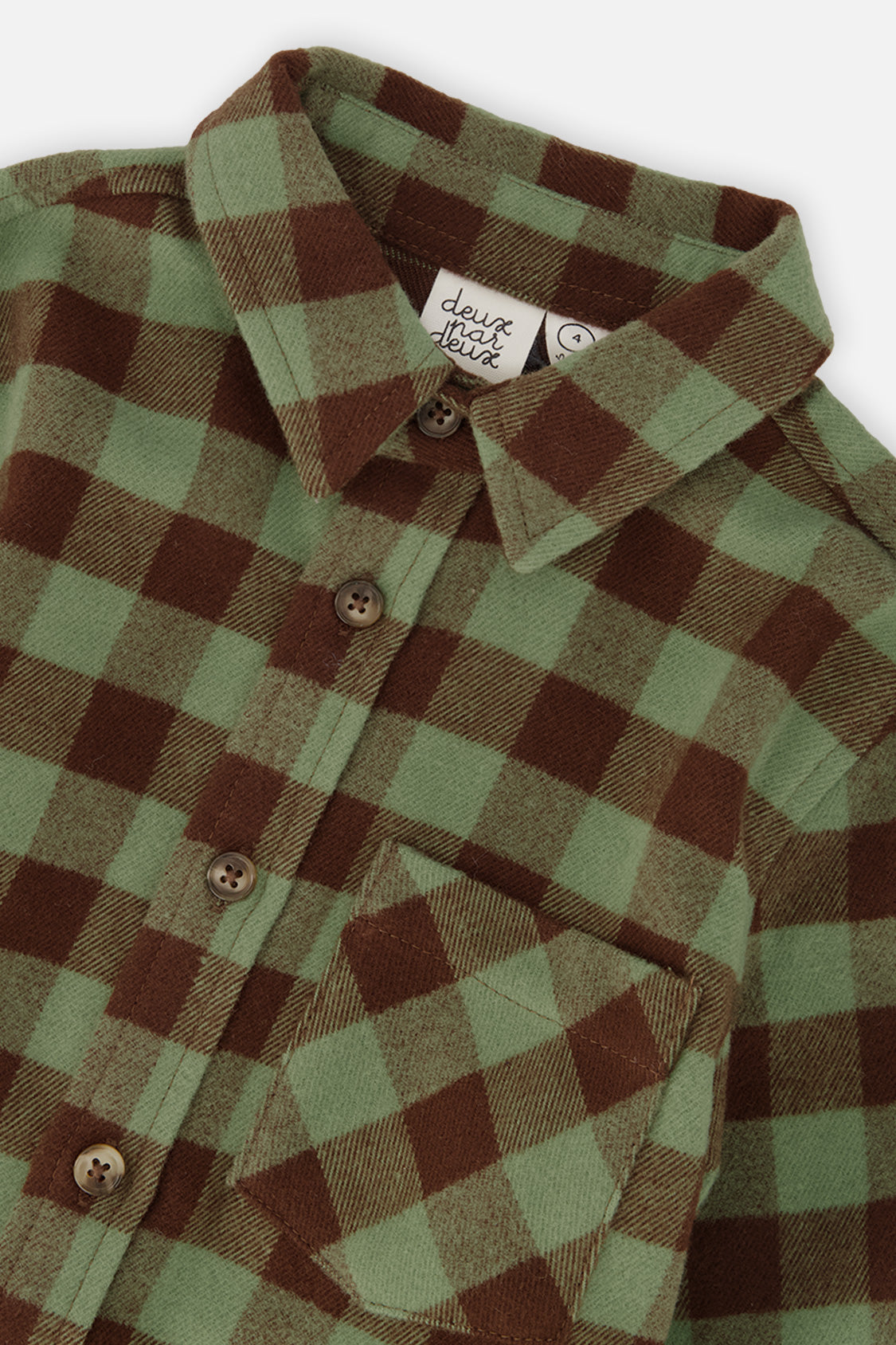 Deux par Deux green and brown plaid flannel shirt, alternate view