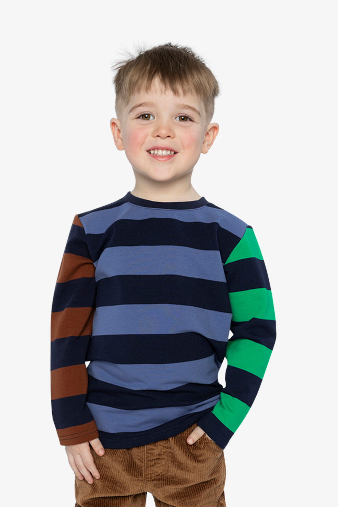 Large Striped Long Sleeve T-Shirt Blue, Green And Brown-1