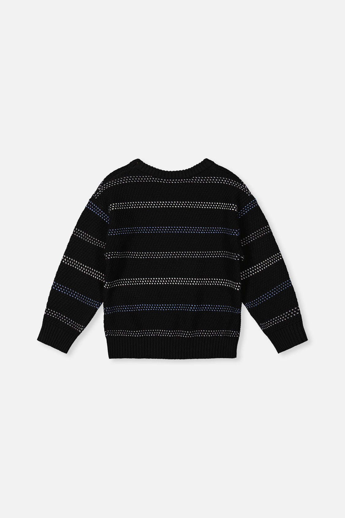 Deux par Deux black dotted stripe knit sweater, flat lay back view