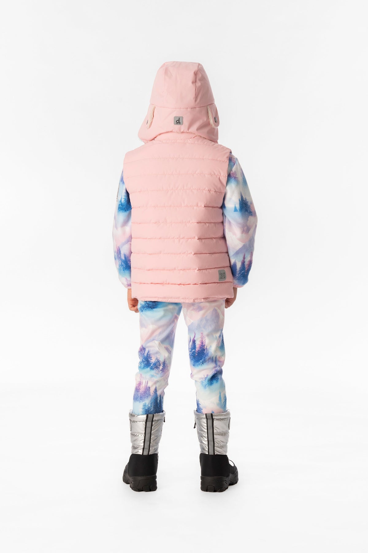 Child wearing the Deux par Deux light pink quilted vest, view 3