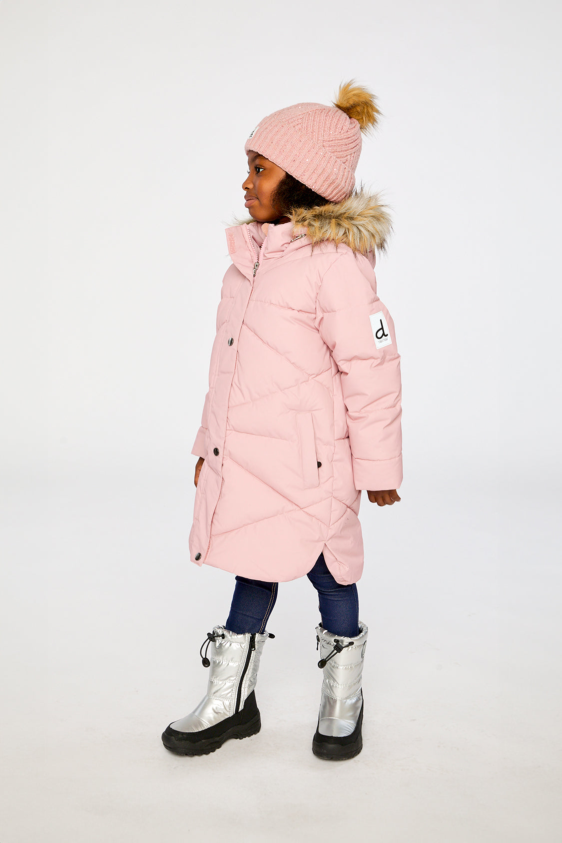 Deux par Deux Long Winter Puffer Coat Pale Dusty Pink