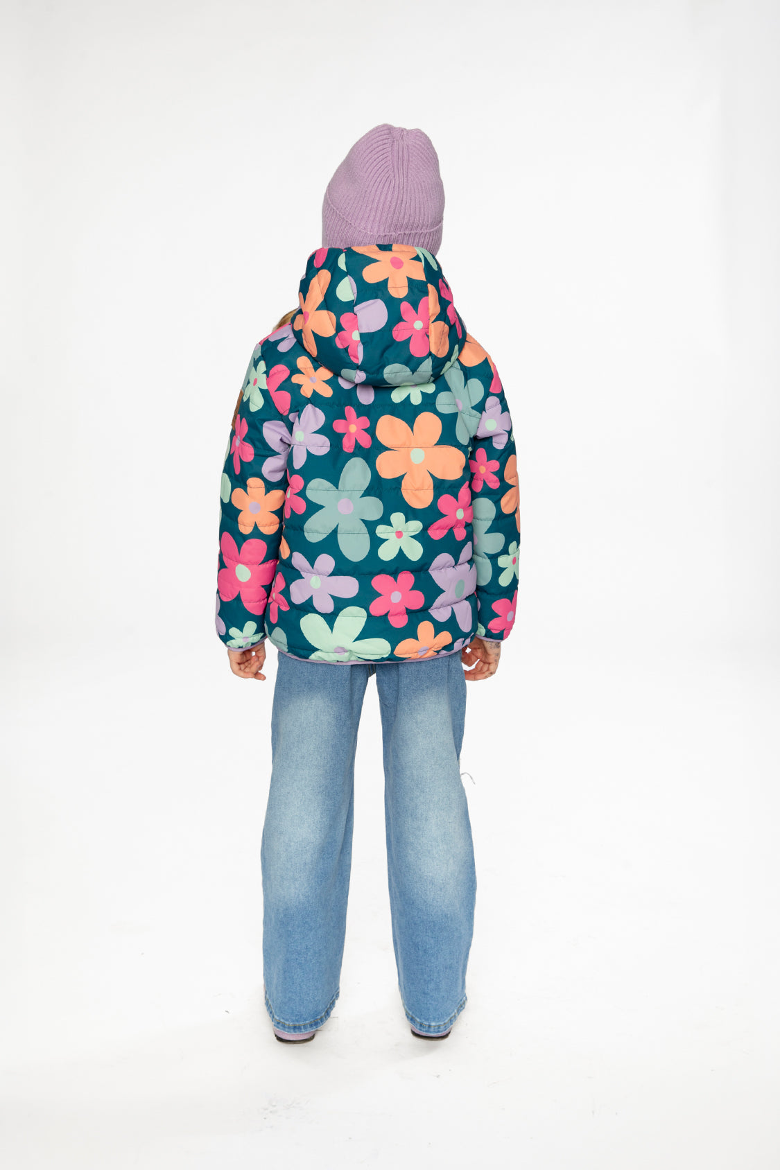 Quilted Mid-Season Jacket Green Floral Print-3