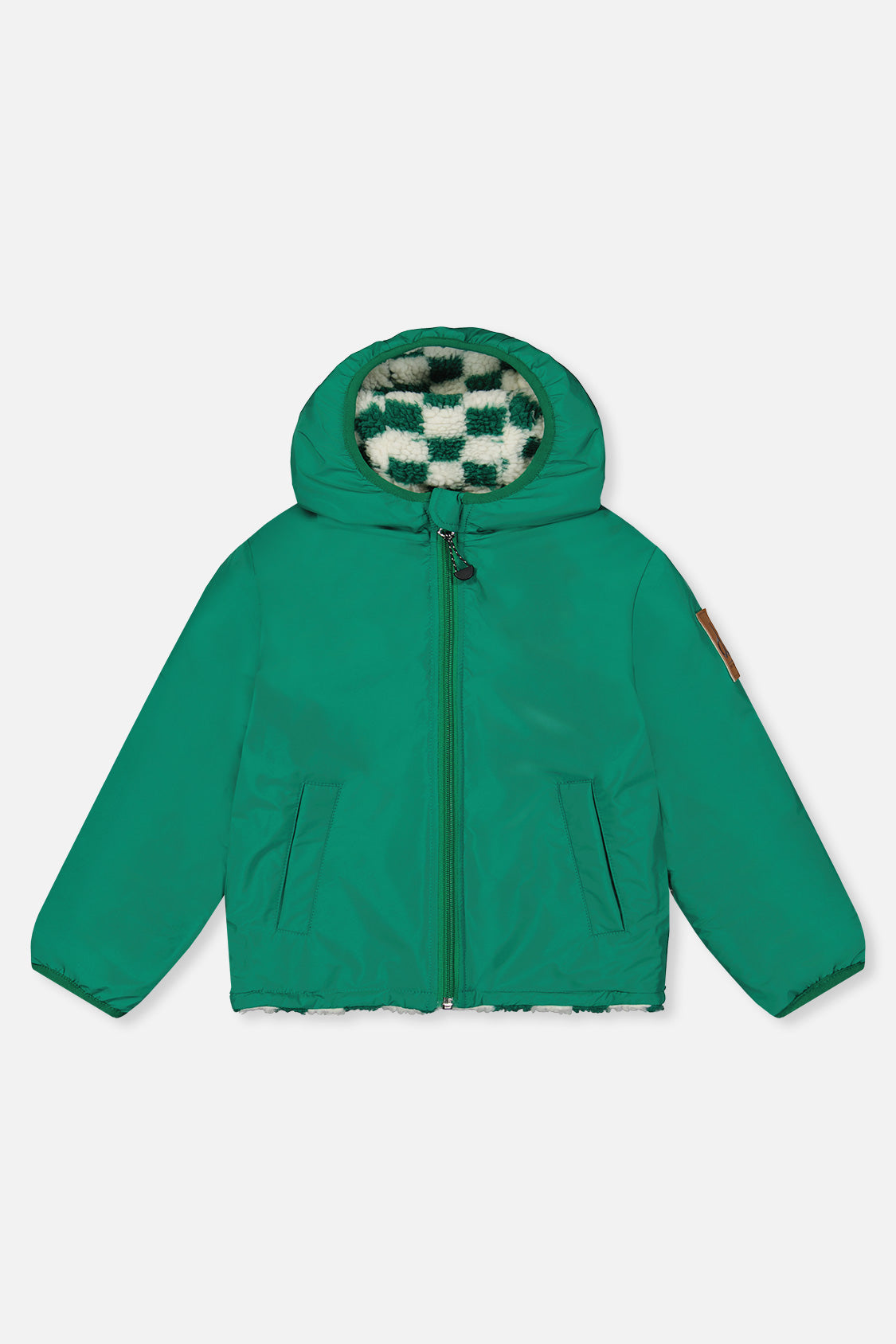 Forest green coated side of the reversible jacket, front view laid flat