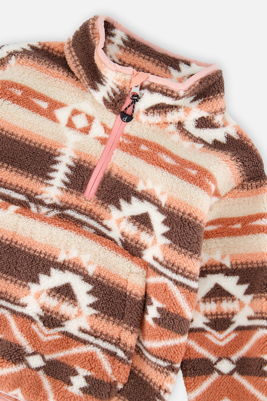 Deux par Deux girls' plush pullover jacket in aztec pink, view 6