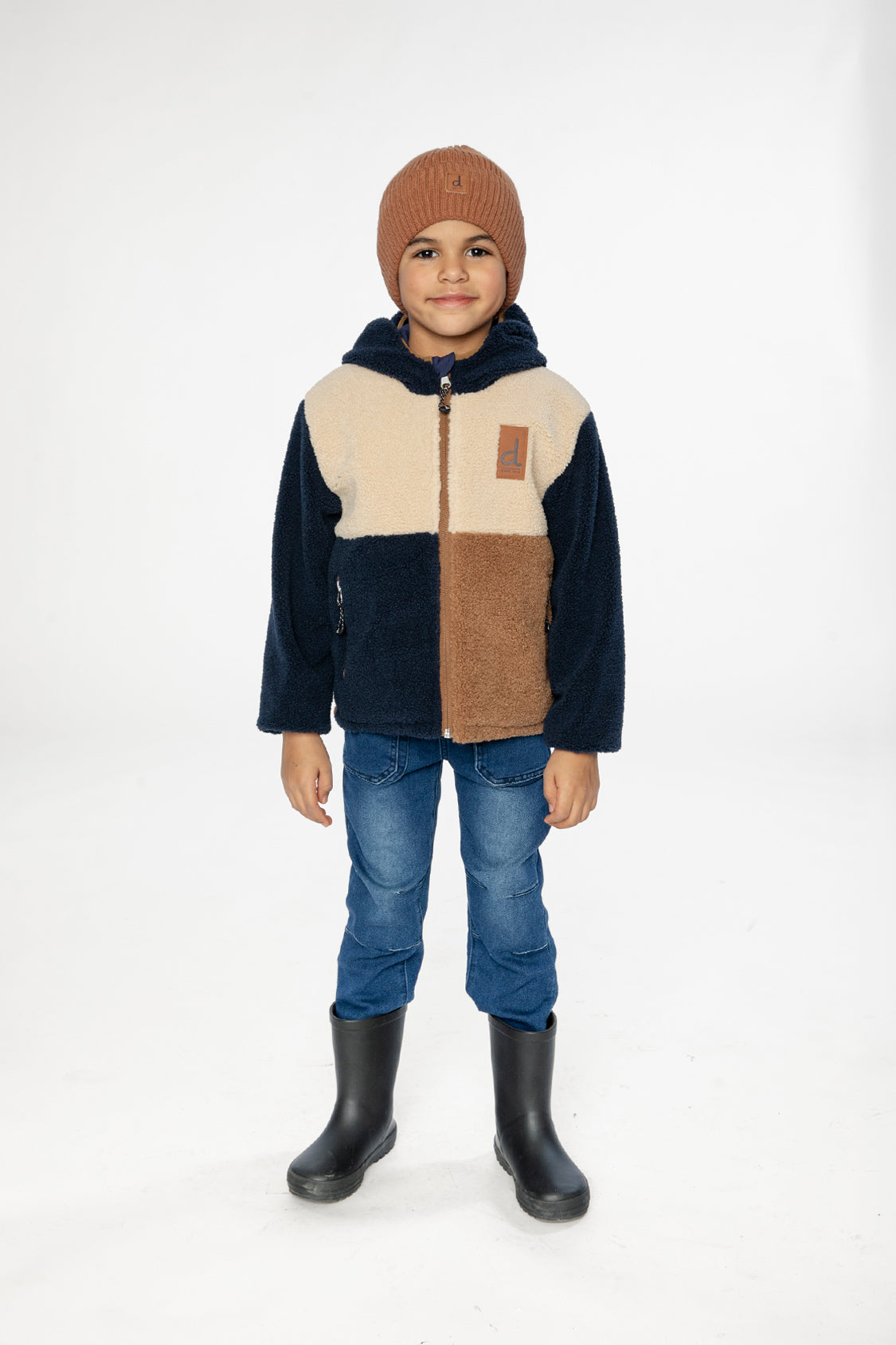 Reversible Mid-Season Jacket Dark Blue, Beige And Brown-1