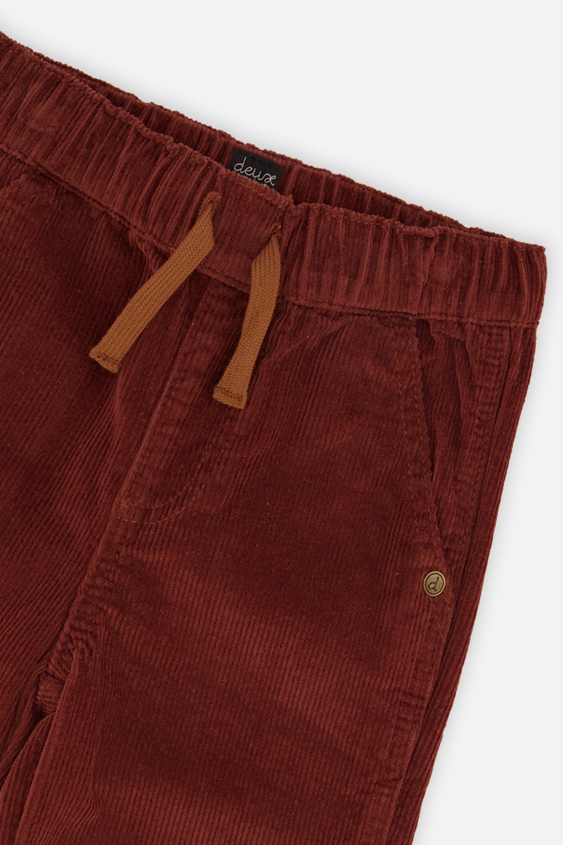 Deux par Deux baby boy stretch corduroy cargo pocket pants in reddish-brown, view 3