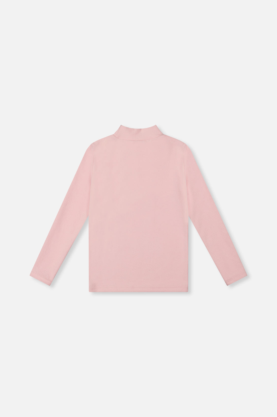 Deux par Deux girls' brushed rib mock neck top in pale dusty pink, back view