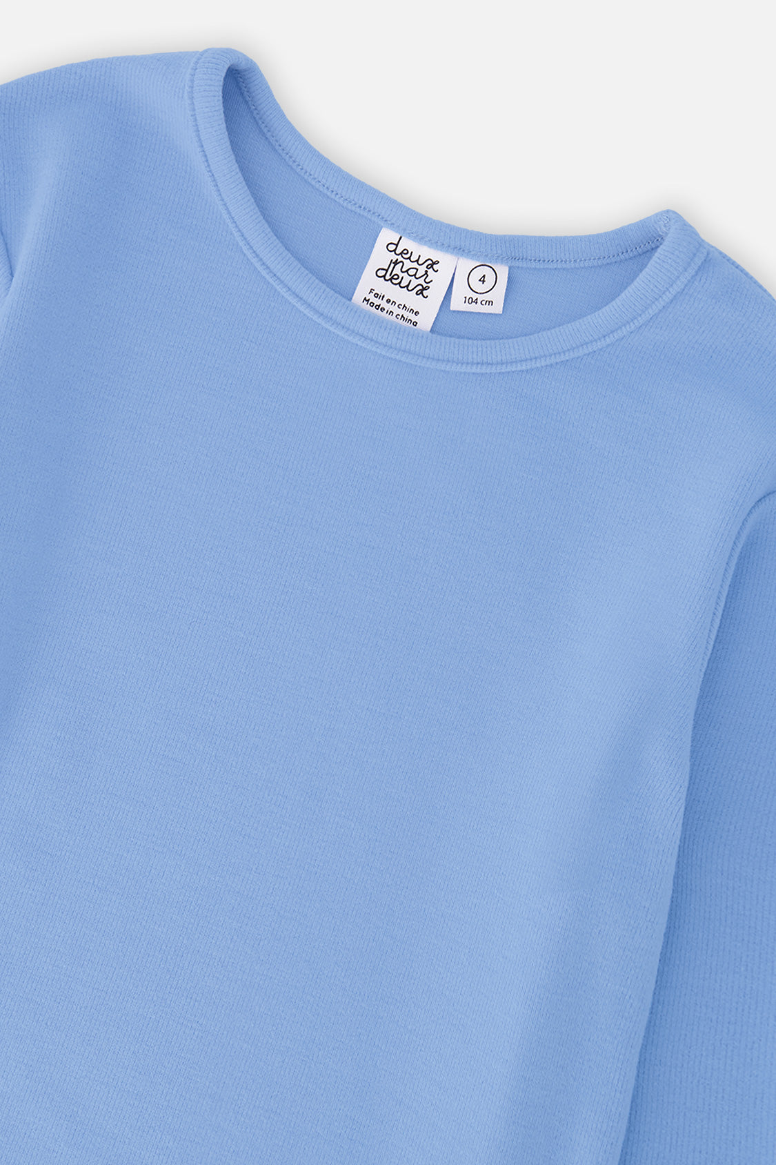 Deux par Deux girls' brushed rib crew neck top in pale blue, view 6