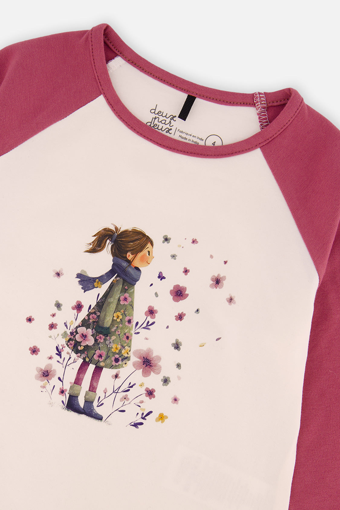 Deux par Deux Raglan Organic Cotton T-Shirt Pinkish Violet And White