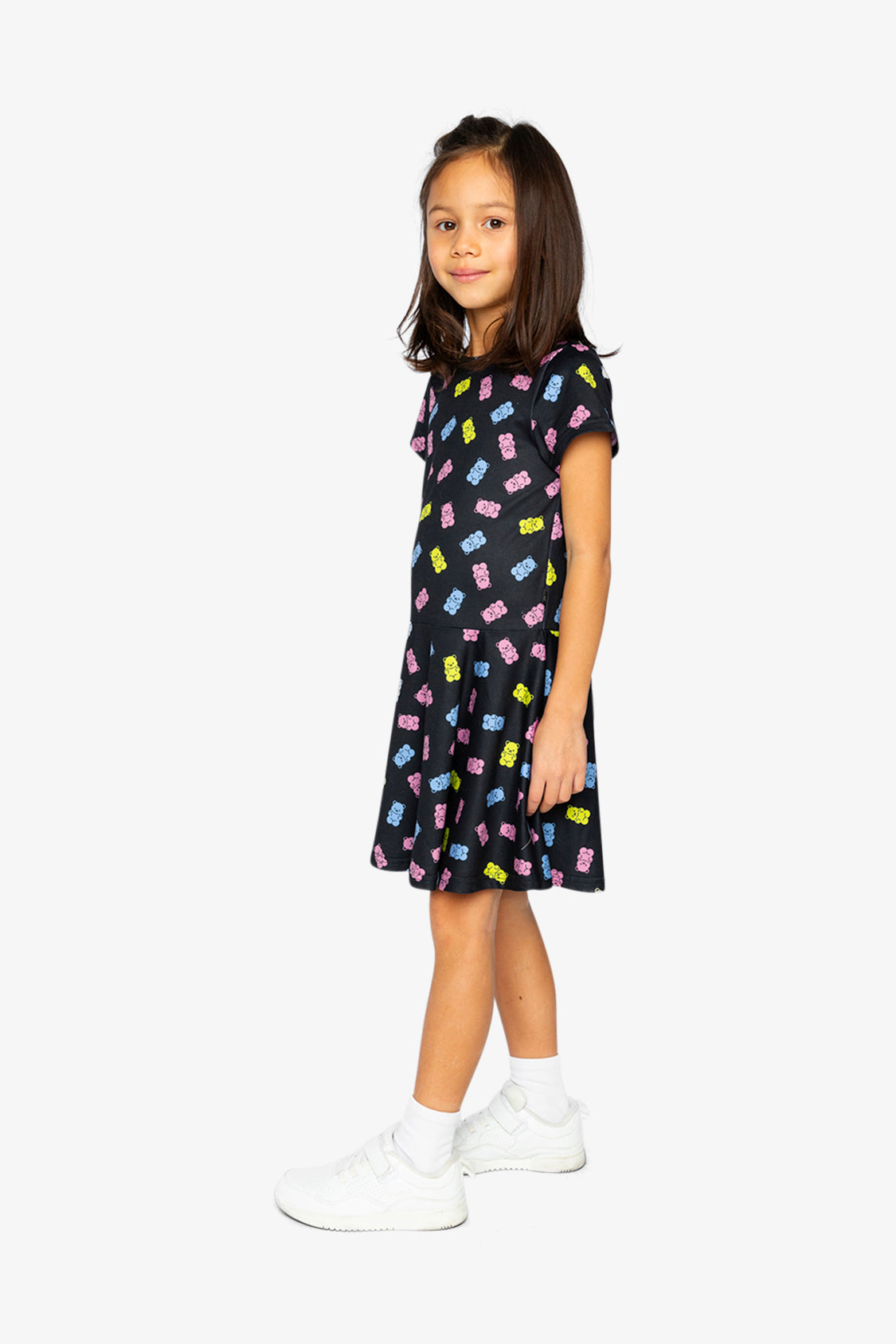 Short Sleeve Dress Black Printed Gummy Bears-2