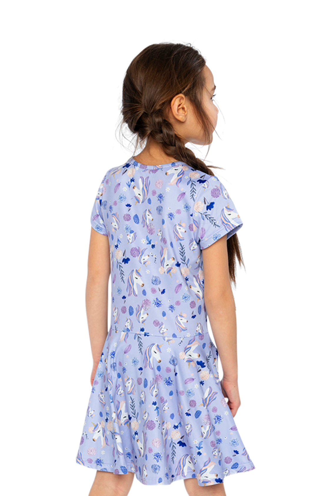 Short Sleeve Dress Purple Unicorn Print-3