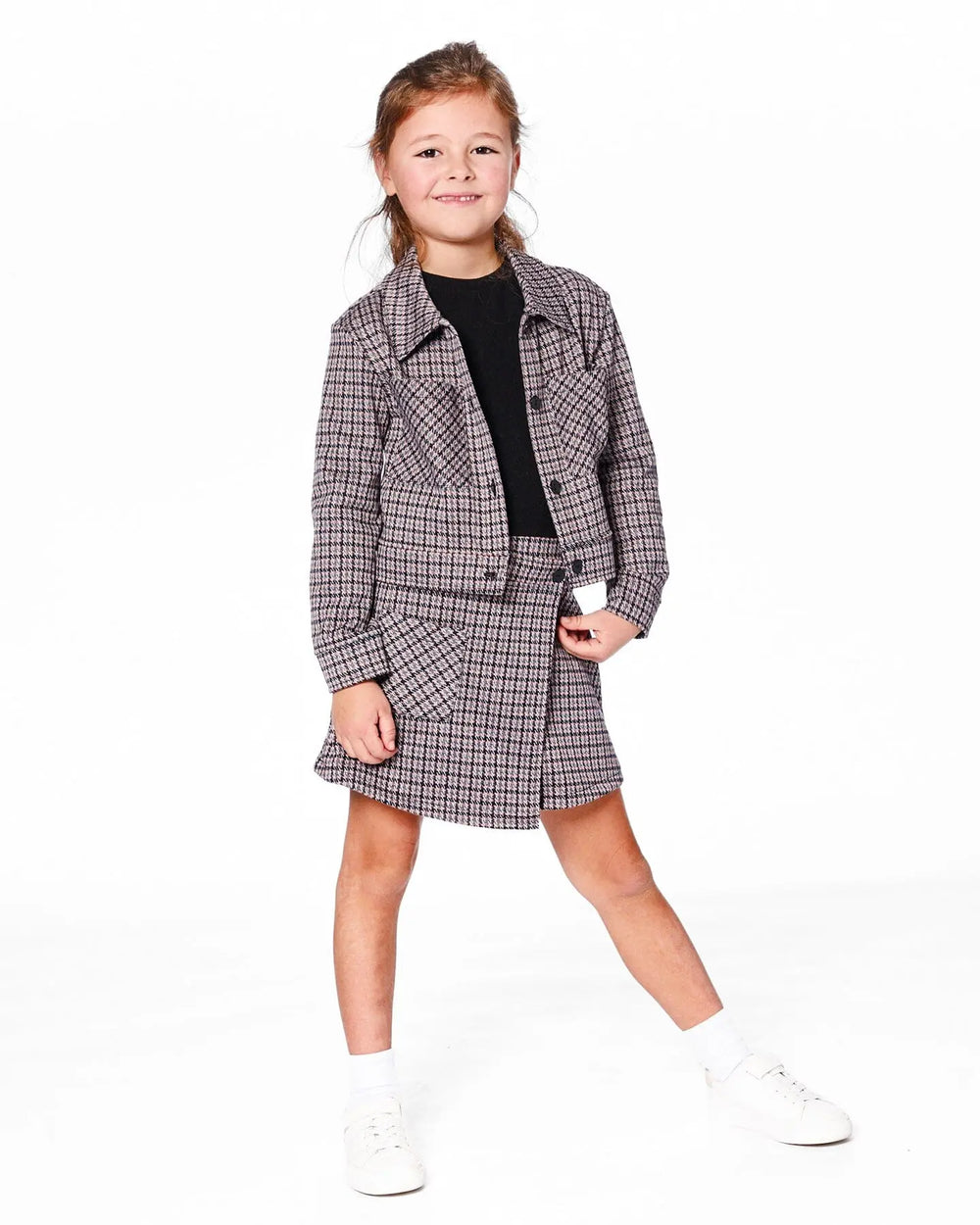 Jacquard Knit Jacket With Houndstooth Pattern | Deux par Deux | Jenni Kidz