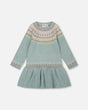Jacquard Sweater Dress With Ribbed Skirt Jade Green | Deux par Deux | Jenni Kidz