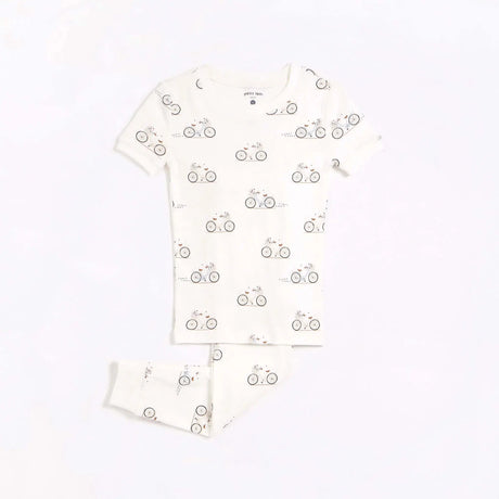 "la bicyclette" print on off-white pajama set | petit lem