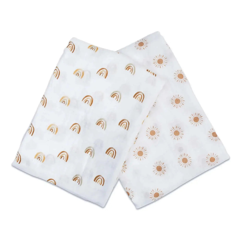 2 pack of cotton swaddles - rainbow/suns | lulujo