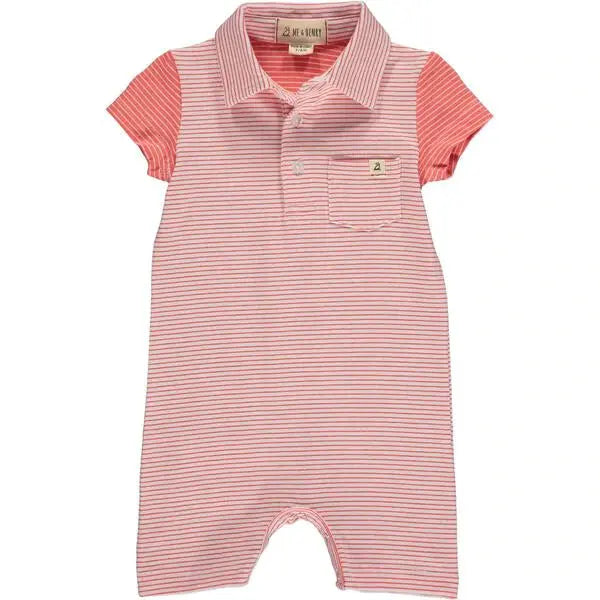 Baby Boy's Striped Saltash Polo Romper In Coral | Me & Henry - Jenni Kidz