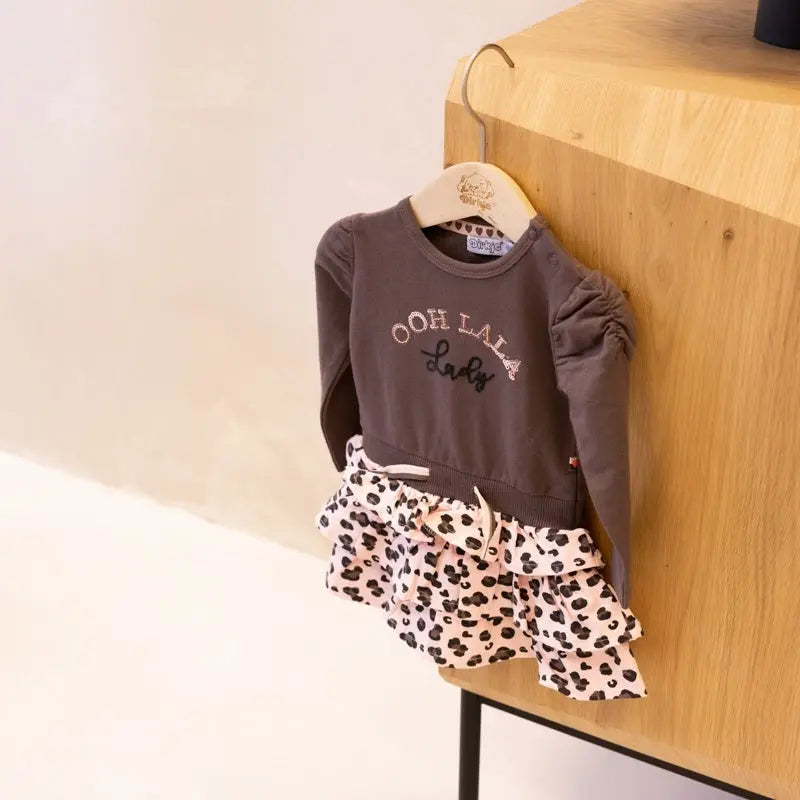 Baby Girls Dress Grey Brown Panter Print | Dirkje - Dirkje