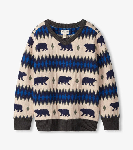 Bear Fair Isle V-Neck Sweater | Hatley - Jenni Kidz