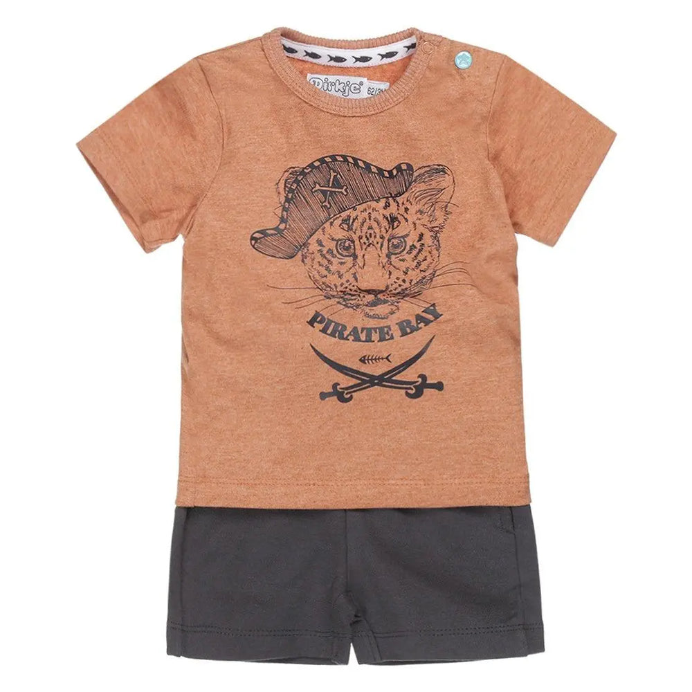 Boys Baby Set T-shirt With Shorts Rust Brown Grey | Dirkje - Jenni Kidz