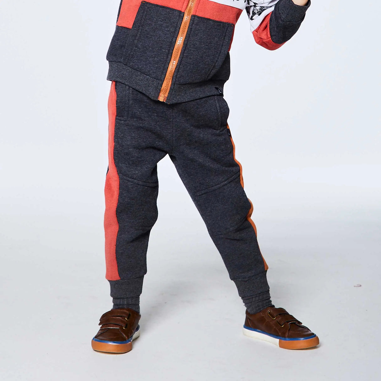 Fleece Pant Dark Grey With Clay Brown | DEUX PAR DEUX - Jenni Kidz