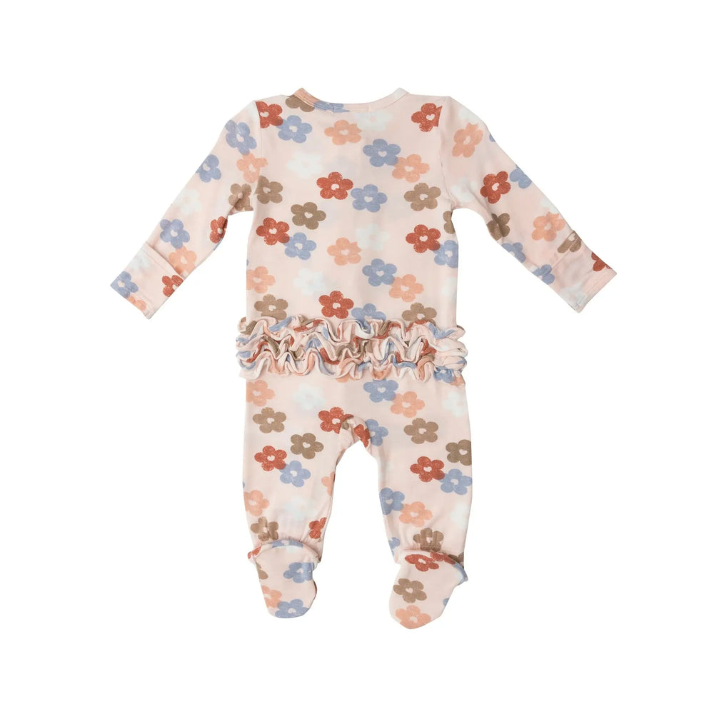 Ruffle Front Zipper Footie - Daisy Hearts | Angel Dear - Jenni Kidz
